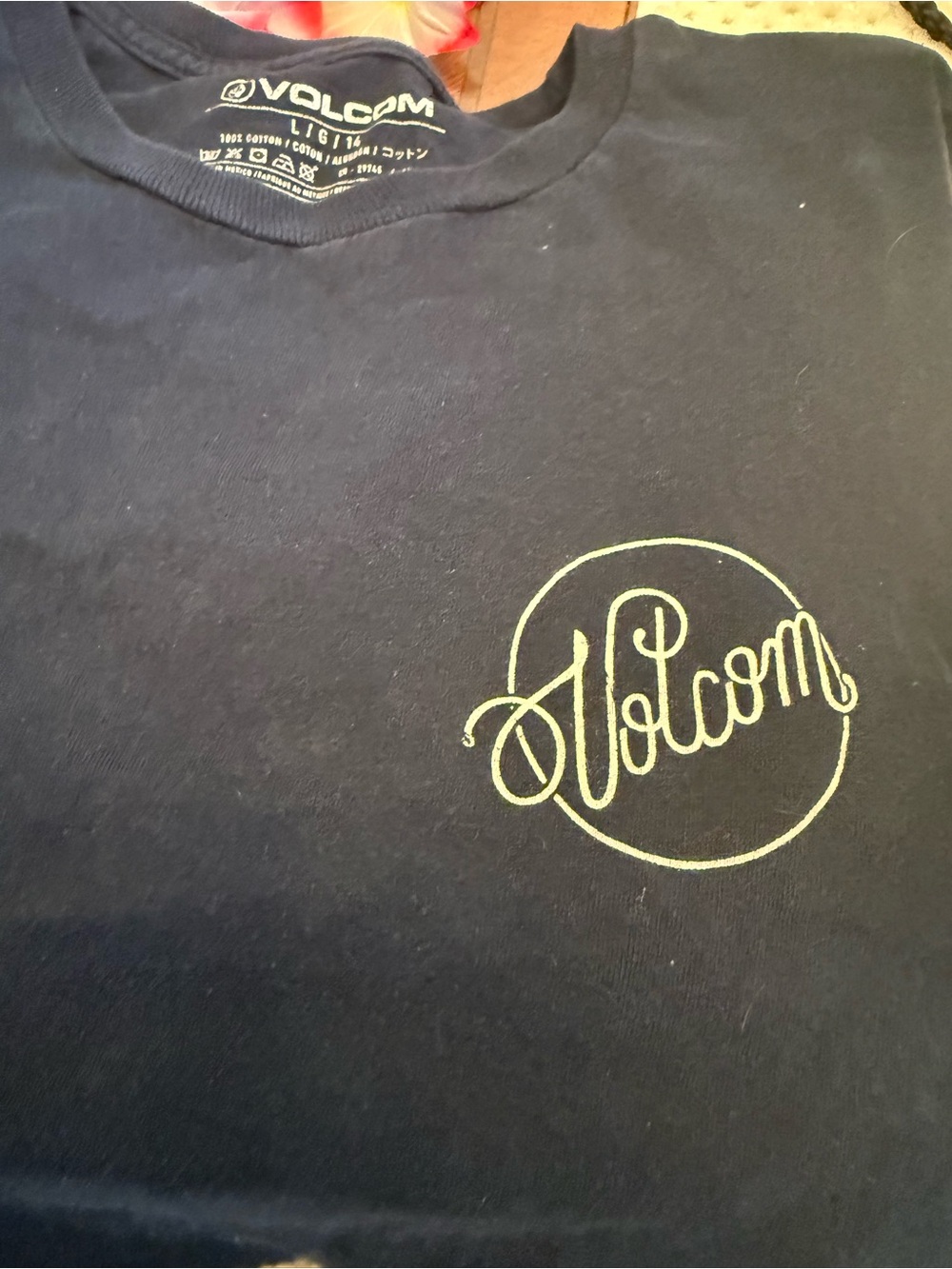 Volcom Navy Blue Short Sleeve Tee with Lime Logo